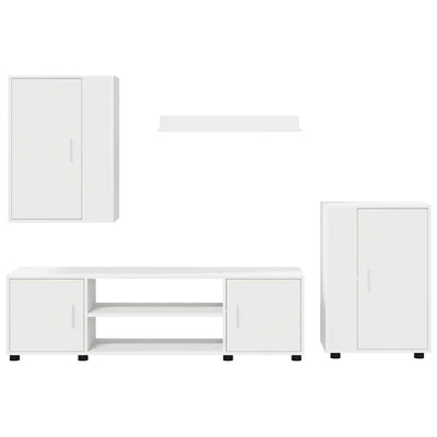 4 Piece TV Cabinet Set with Shelf Wall-mounted with Storage with Door Manual 4 pcs White Engineered wood