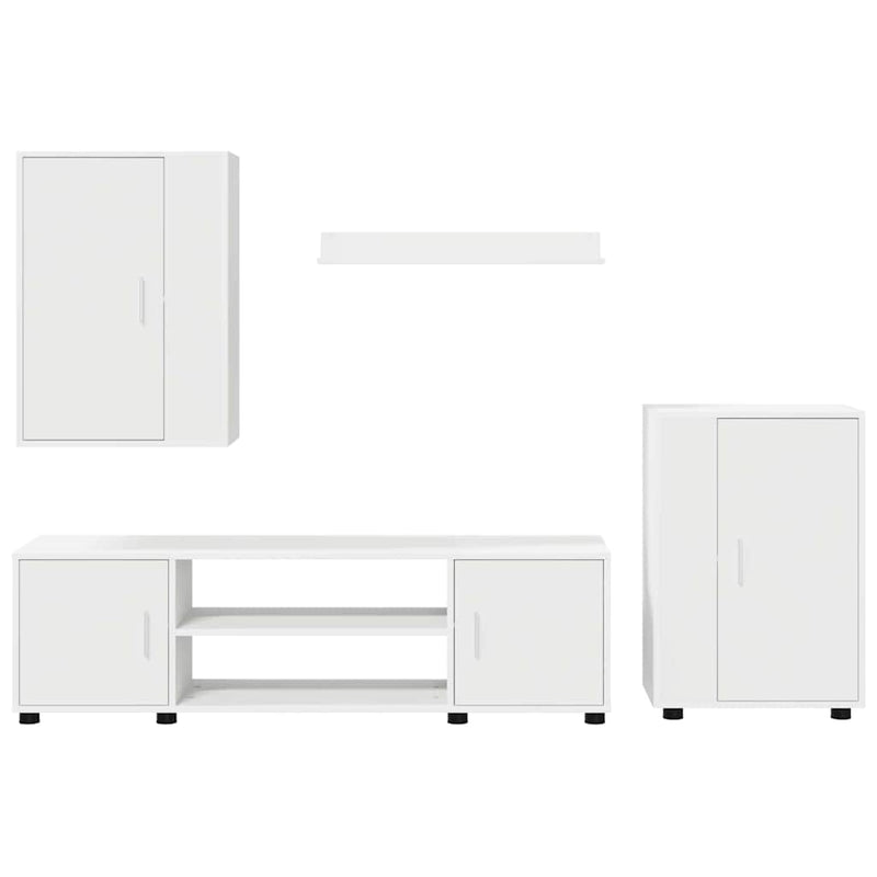 4 Piece TV Cabinet Set with Shelf Wall-mounted with Storage with Door Manual 4 pcs White Engineered wood