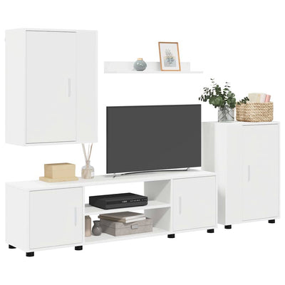 4 Piece TV Cabinet Set with Shelf Wall-mounted with Storage with Door Manual 4 pcs White Engineered wood