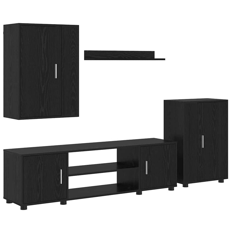 4 Piece TV Cabinet Set 4 pcs Black oak Engineered wood