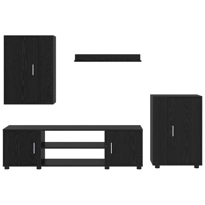4 Piece TV Cabinet Set 4 pcs Black oak Engineered wood