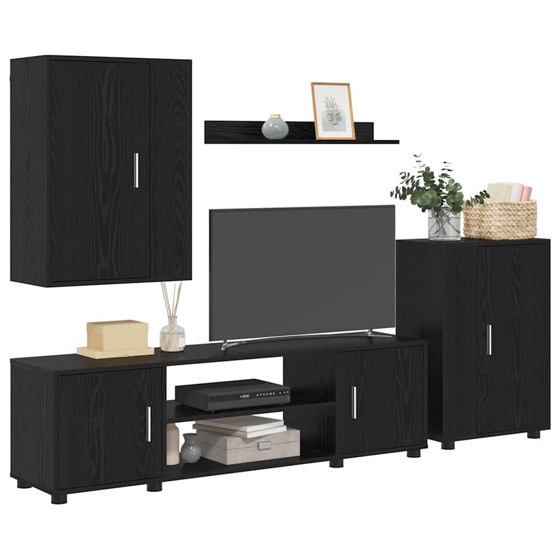 4 Piece TV Cabinet Set 4 pcs Black oak Engineered wood