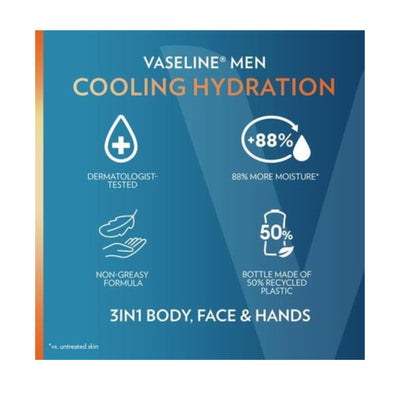 Vaseline 400ml Moisturiser Mens Cooling and Hydrating 3 in 1 Lotion