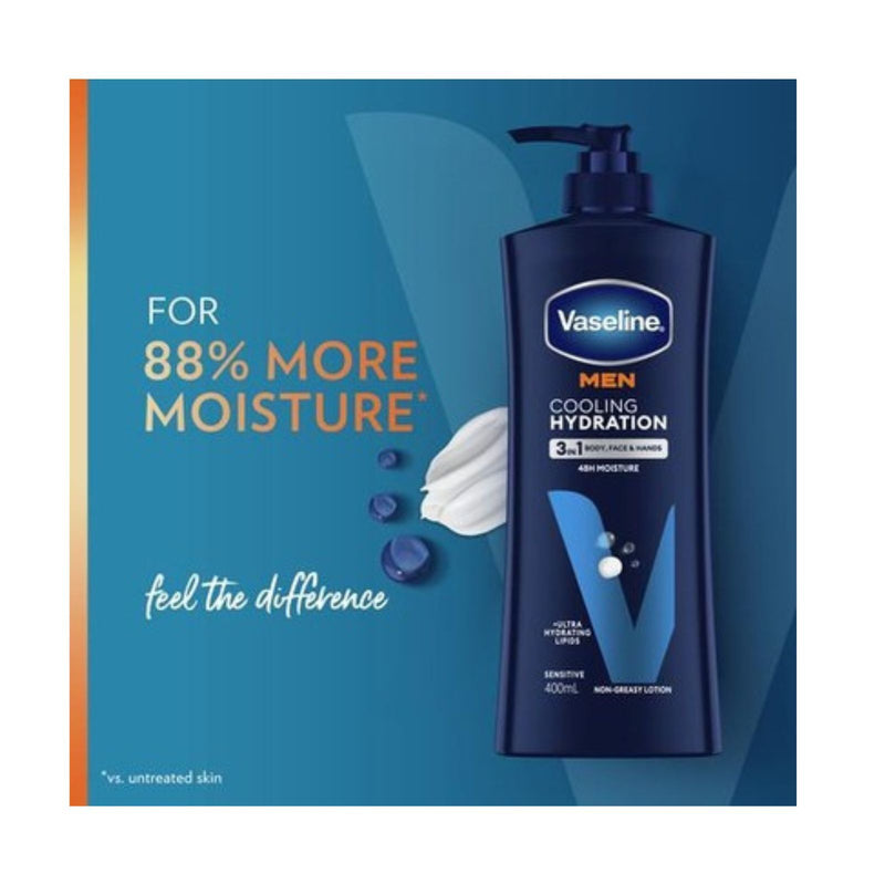 Vaseline 400ml Moisturiser Mens Cooling and Hydrating 3 in 1 Lotion