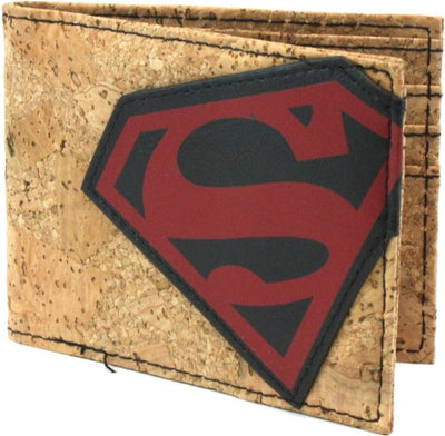 DC Comics Superman Cork & Applique Wallet Bi-Fold Bifold Tilted Logo - Officially Licensed