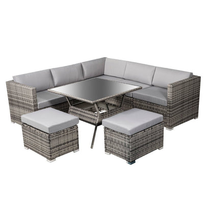 8PC Outdoor Dining Set Wicker Table &amp; Chairs-Grey