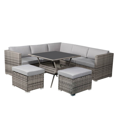 8PC Outdoor Dining Set Wicker Table &amp; Chairs-Grey Payday Deals