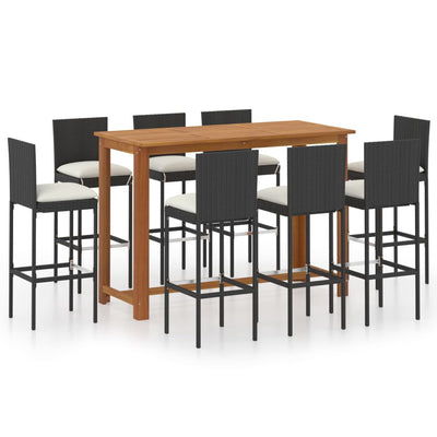 9 Piece Garden Bar Set with Cushions Black Payday Deals