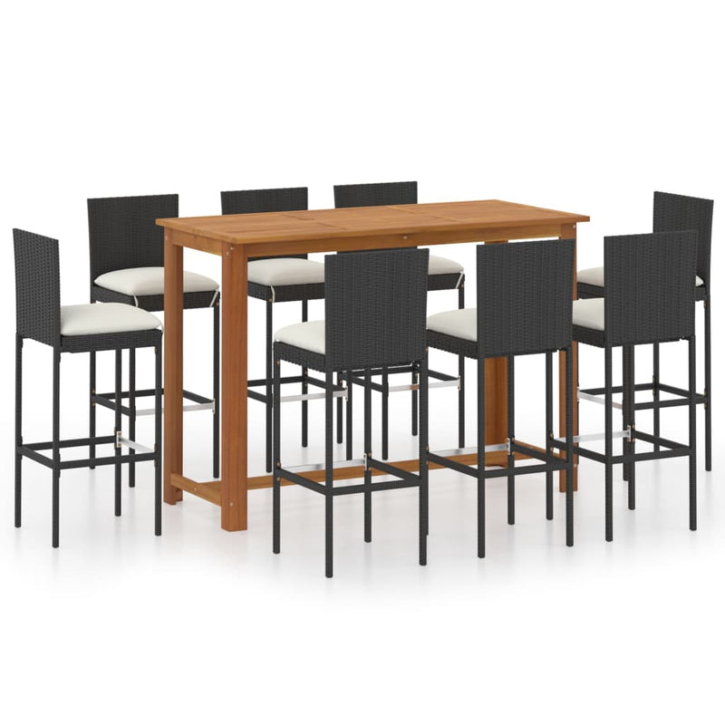 9 Piece Garden Bar Set with Cushions Black Payday Deals