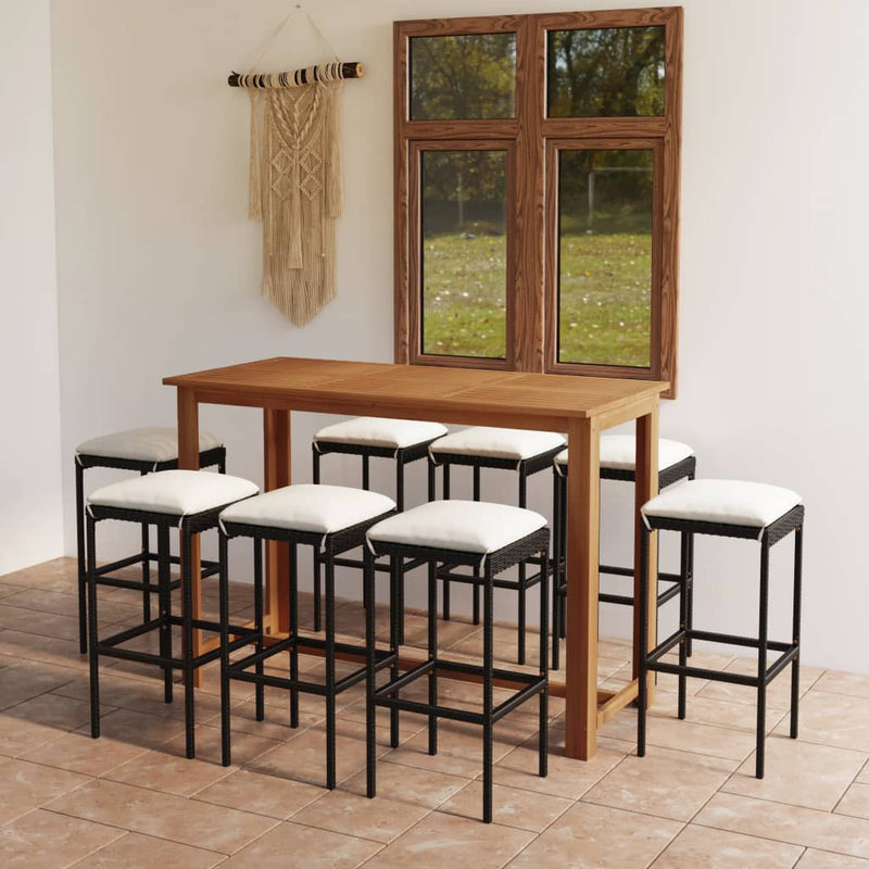 9 Piece Garden Bar Set with Cushions Black Payday Deals