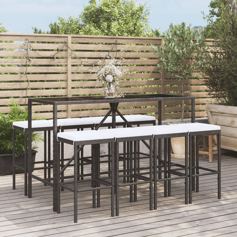 9 Piece Garden Bar Set with Cushions Black Poly Rattan Payday Deals
