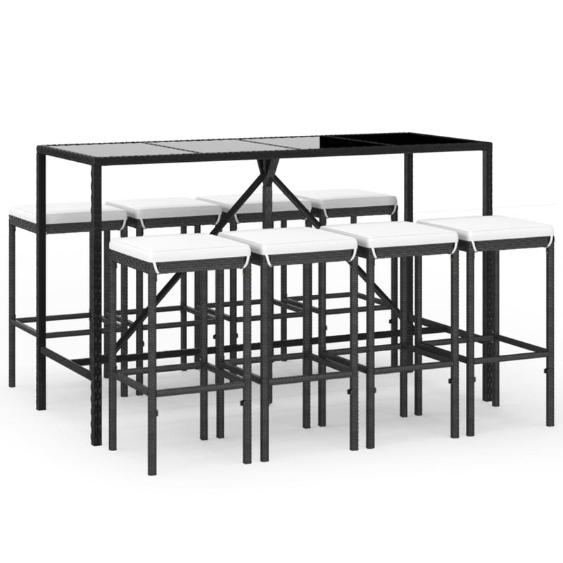 9 Piece Garden Bar Set with Cushions Black Poly Rattan Payday Deals