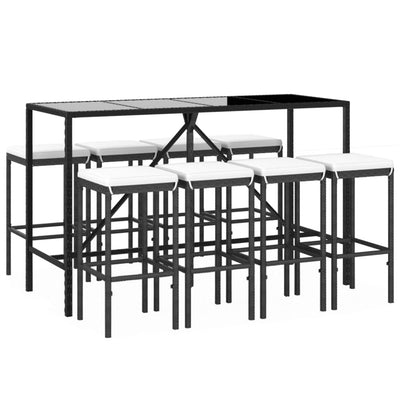 9 Piece Garden Bar Set with Cushions Black Poly Rattan Payday Deals