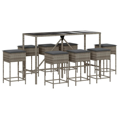 9 Piece Garden Bar Set with Cushions Grey Poly Rattan Payday Deals