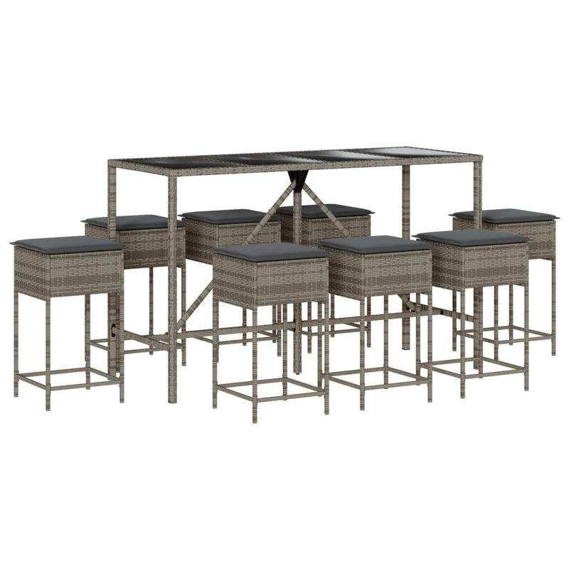 9 Piece Garden Bar Set with Cushions Grey Poly Rattan Payday Deals