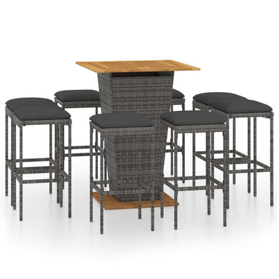 9 Piece Garden Bar Set with Cushions Poly Rattan Grey Payday Deals