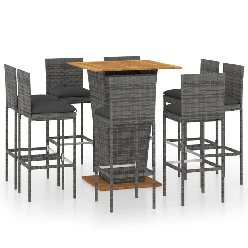 9 Piece Garden Bar Set with Cushions Poly Rattan Grey Payday Deals