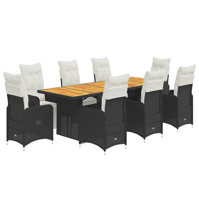 9 Piece Garden Bistro Set with Cushions Black Poly Rattan Payday Deals