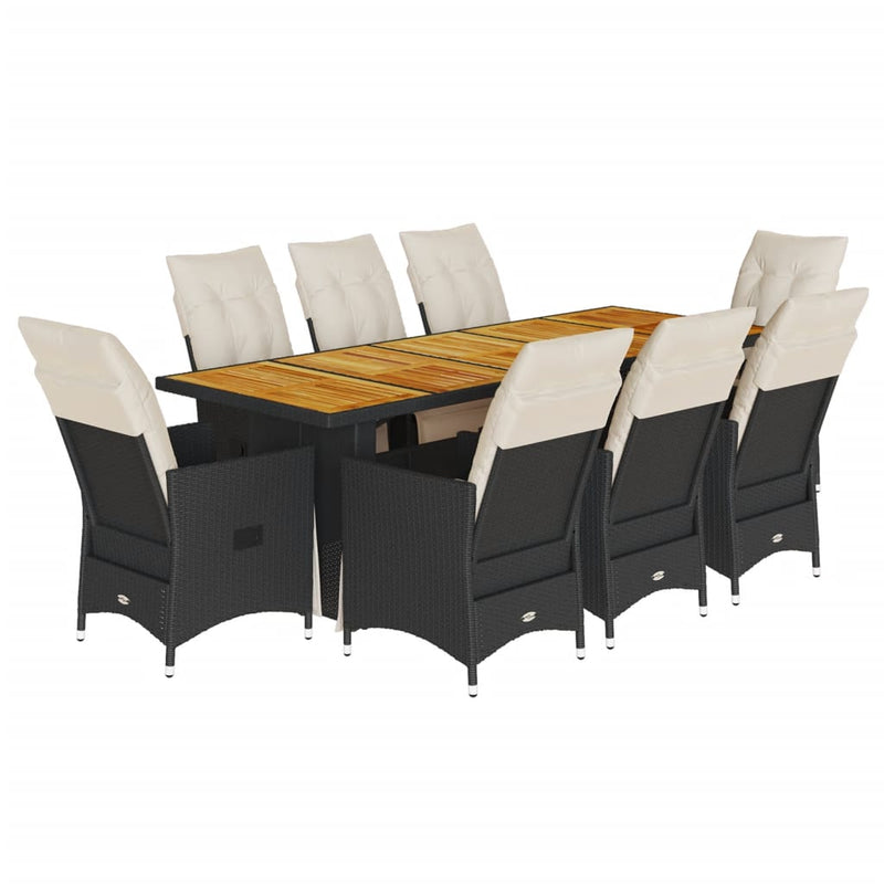 9 Piece Garden Bistro Set with Cushions Black Poly Rattan Payday Deals