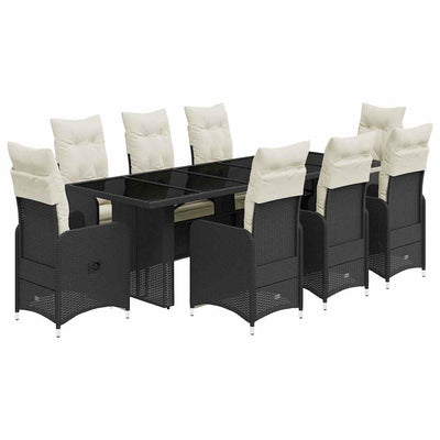 9 Piece Garden Bistro Set with Cushions Black Poly Rattan Payday Deals