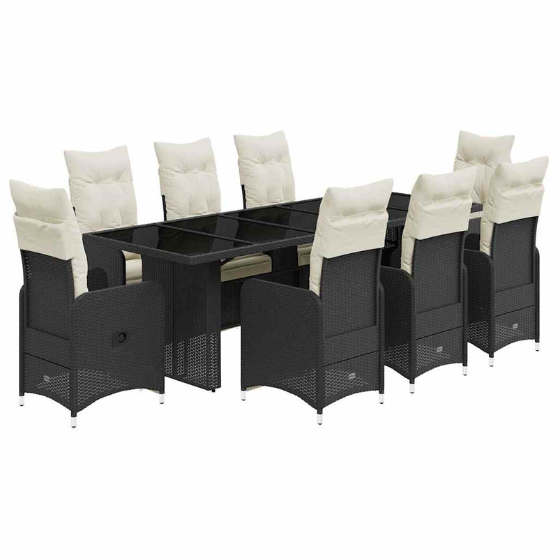 9 Piece Garden Bistro Set with Cushions Black Poly Rattan Payday Deals