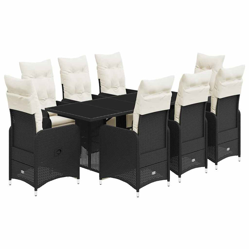 9 Piece Garden Bistro Set with Cushions Black Poly Rattan Payday Deals