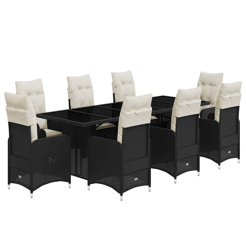 9 Piece Garden Bistro Set with Cushions Black Poly Rattan Payday Deals