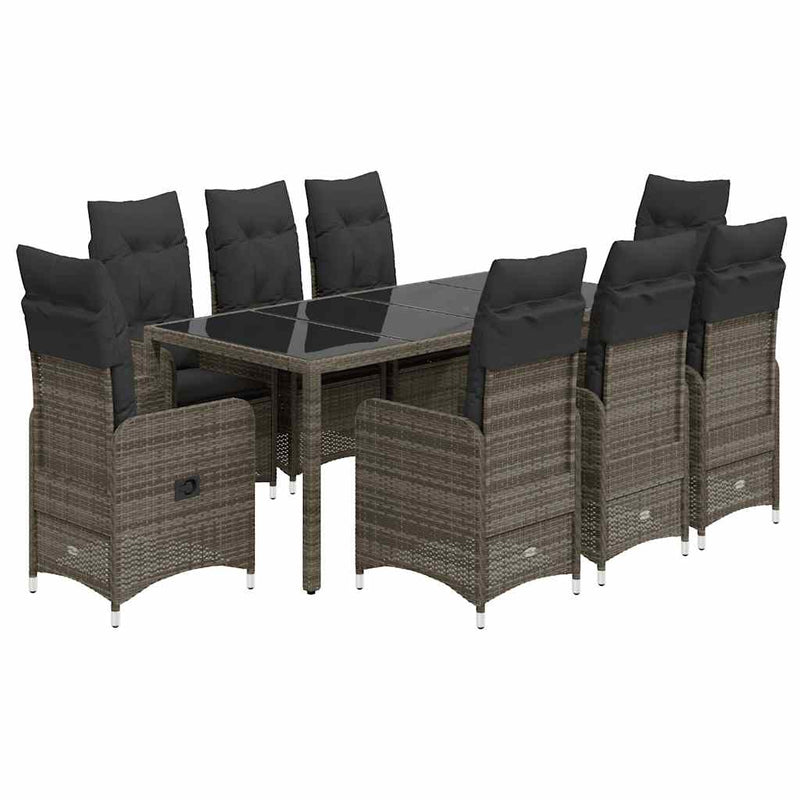 9 Piece Garden Bistro Set with Cushions Grey Poly Rattan Payday Deals