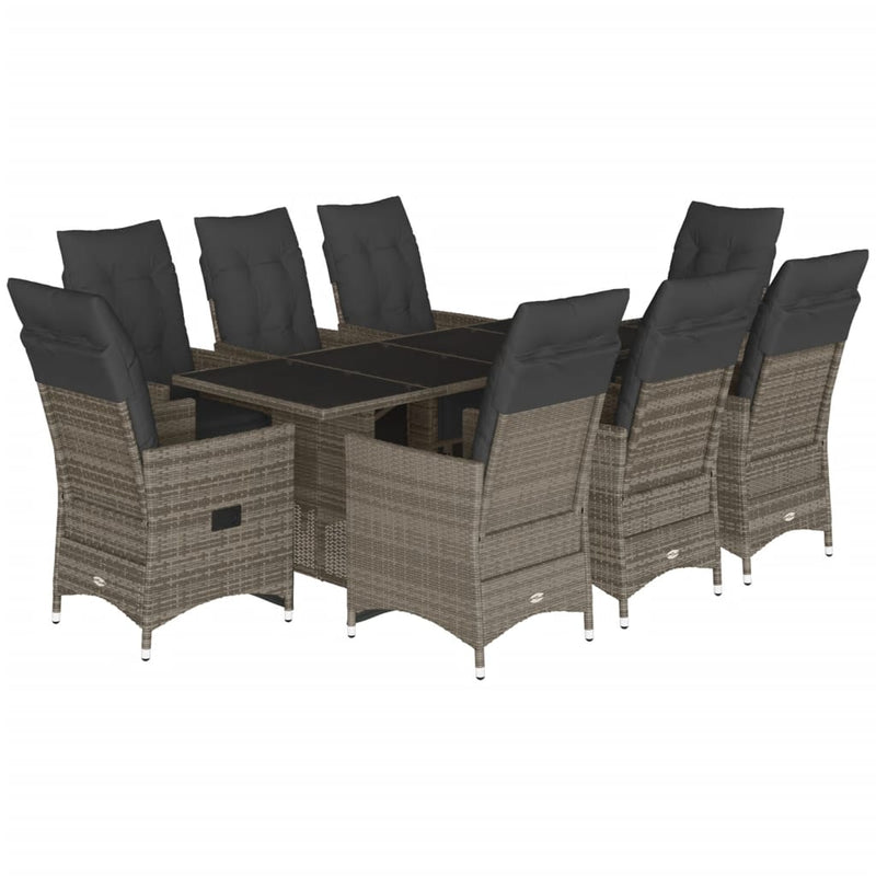 9 Piece Garden Bistro Set with Cushions Grey Poly Rattan Payday Deals