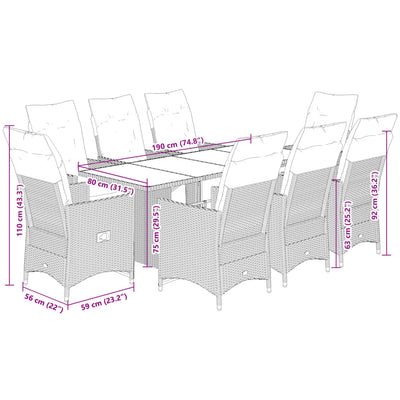 9 Piece Garden Bistro Set with Cushions Grey Poly Rattan Payday Deals
