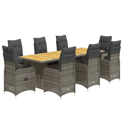 9 Piece Garden Bistro Set with Cushions Grey Poly Rattan Payday Deals