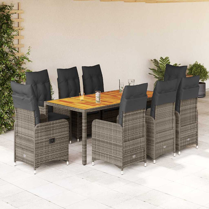 9 Piece Garden Bistro Set with Cushions Grey Poly Rattan Payday Deals