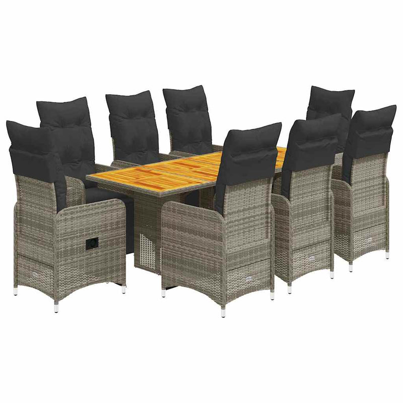 9 Piece Garden Bistro Set with Cushions Grey Poly Rattan Payday Deals