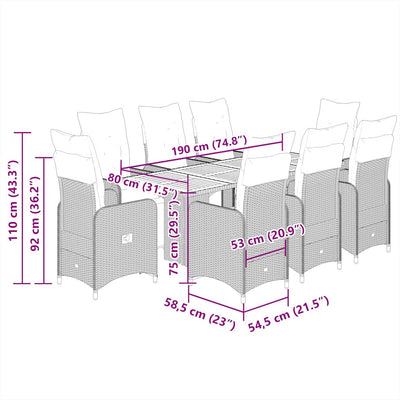 9 Piece Garden Bistro Set with Cushions Grey Poly Rattan Payday Deals