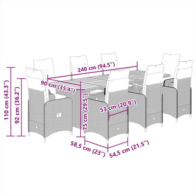 9 Piece Garden Bistro Set with Cushions Grey Poly Rattan Payday Deals