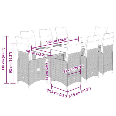 9 Piece Garden Bistro Set with Cushions Grey Poly Rattan Payday Deals