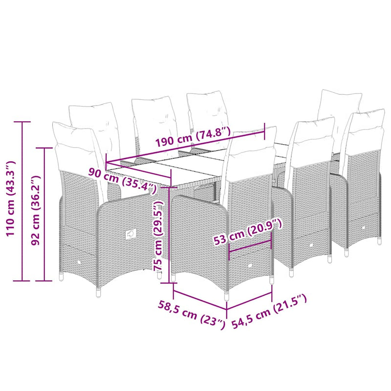9 Piece Garden Bistro Set with Cushions Grey Poly Rattan Payday Deals