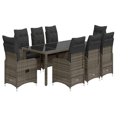 9 Piece Garden Bistro Set with Cushions Grey Poly Rattan Payday Deals