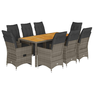 9 Piece Garden Bistro Set with Cushions Grey Poly Rattan Payday Deals
