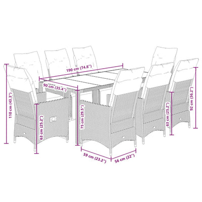 9 Piece Garden Bistro Set with Cushions Grey Poly Rattan Payday Deals