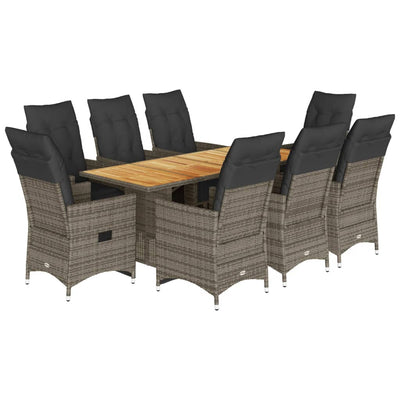 9 Piece Garden Bistro Set with Cushions Grey Poly Rattan Payday Deals