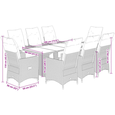 9 Piece Garden Bistro Set with Cushions Grey Poly Rattan Payday Deals