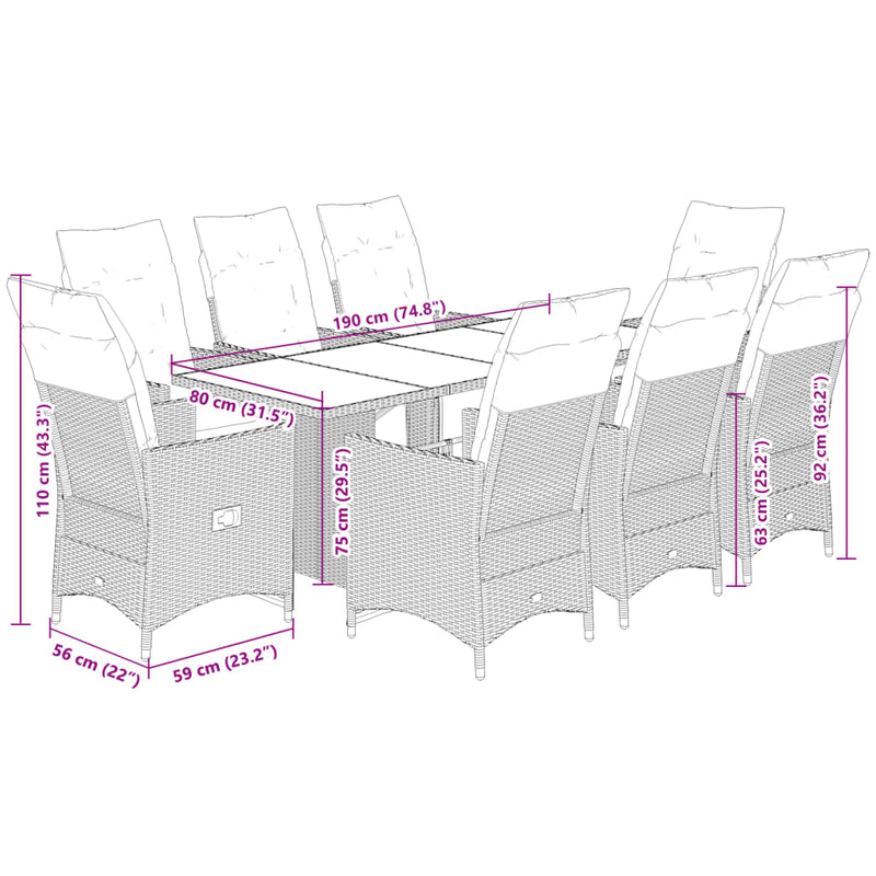 9 Piece Garden Bistro Set with Cushions Grey Poly Rattan Payday Deals