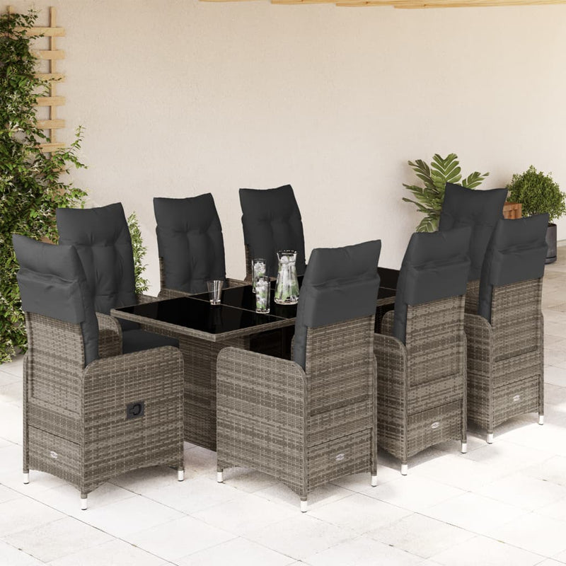 9 Piece Garden Bistro Set with Cushions Grey Poly Rattan Payday Deals