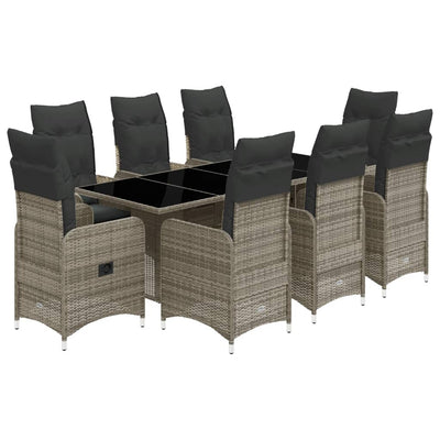 9 Piece Garden Bistro Set with Cushions Grey Poly Rattan Payday Deals