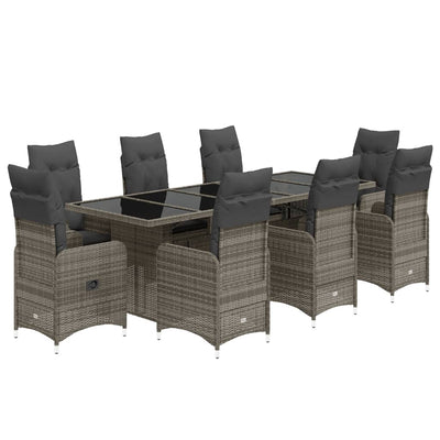 9 Piece Garden Bistro Set with Cushions Grey Poly Rattan Payday Deals