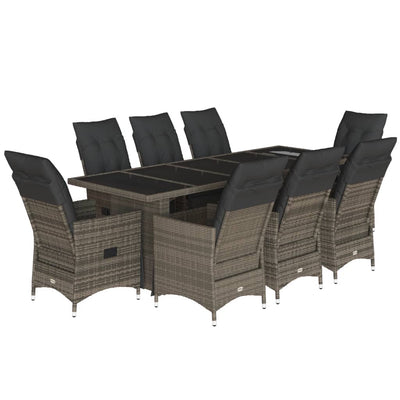 9 Piece Garden Bistro Set with Cushions Grey Poly Rattan Payday Deals