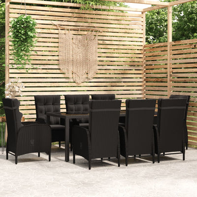 9 Piece Garden Dining Set Poly Rattan Black Payday Deals