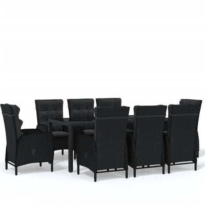 9 Piece Garden Dining Set Poly Rattan Black Payday Deals