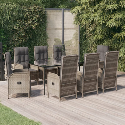 9 Piece Garden Dining Set with Cushions Black and Grey Poly Rattan Payday Deals